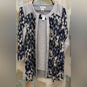 Drapers&Damons Womens Two Piece Metallic Blue Silver Ruched Open Front Blazer M